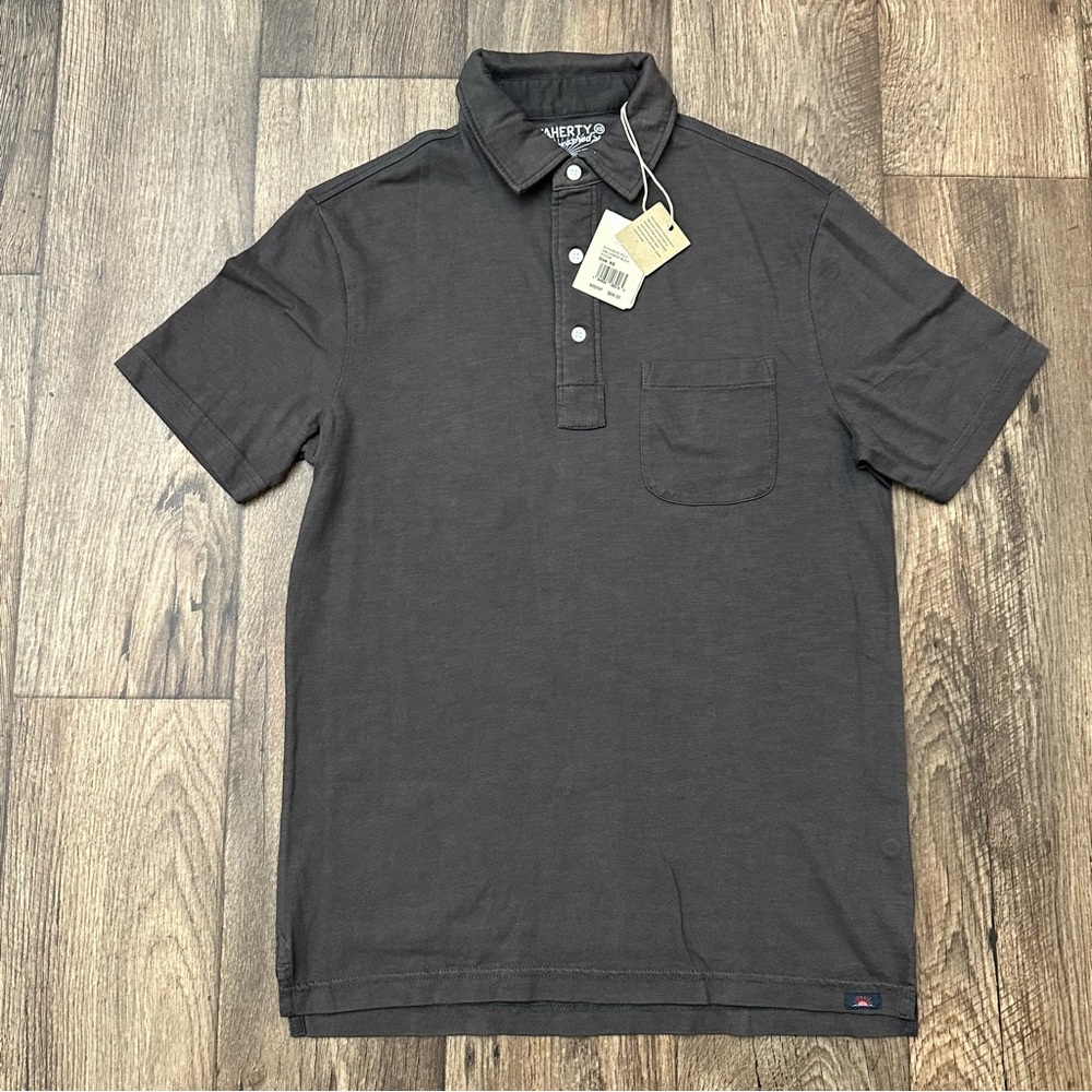 Faherty Sunwashed Organic Cotton Polo Shirt Men’s Size XS Washed Black Brownish
